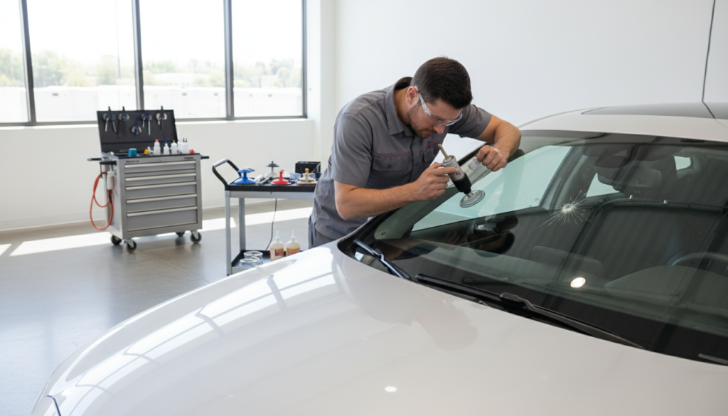 "Windshield repair specialist fixing rock chip damage at CPR Auto Glass Repair near Murrieta CA
